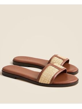 NEW J. Crew Georgina woven sandals in faux raffia and leather CH727 $138 slides